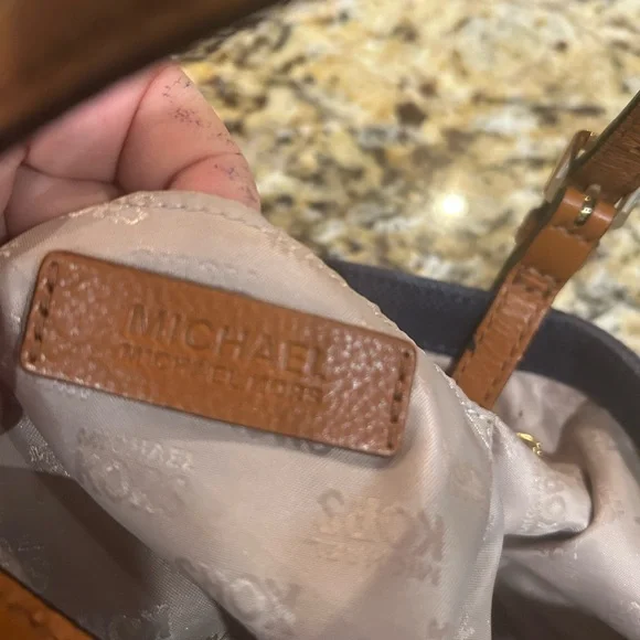 MICHAEL KORS MK JET SET CANVAS LEATHER TOTE PURSE NAVY GRAB HANDBAG - Picture 8 of 10